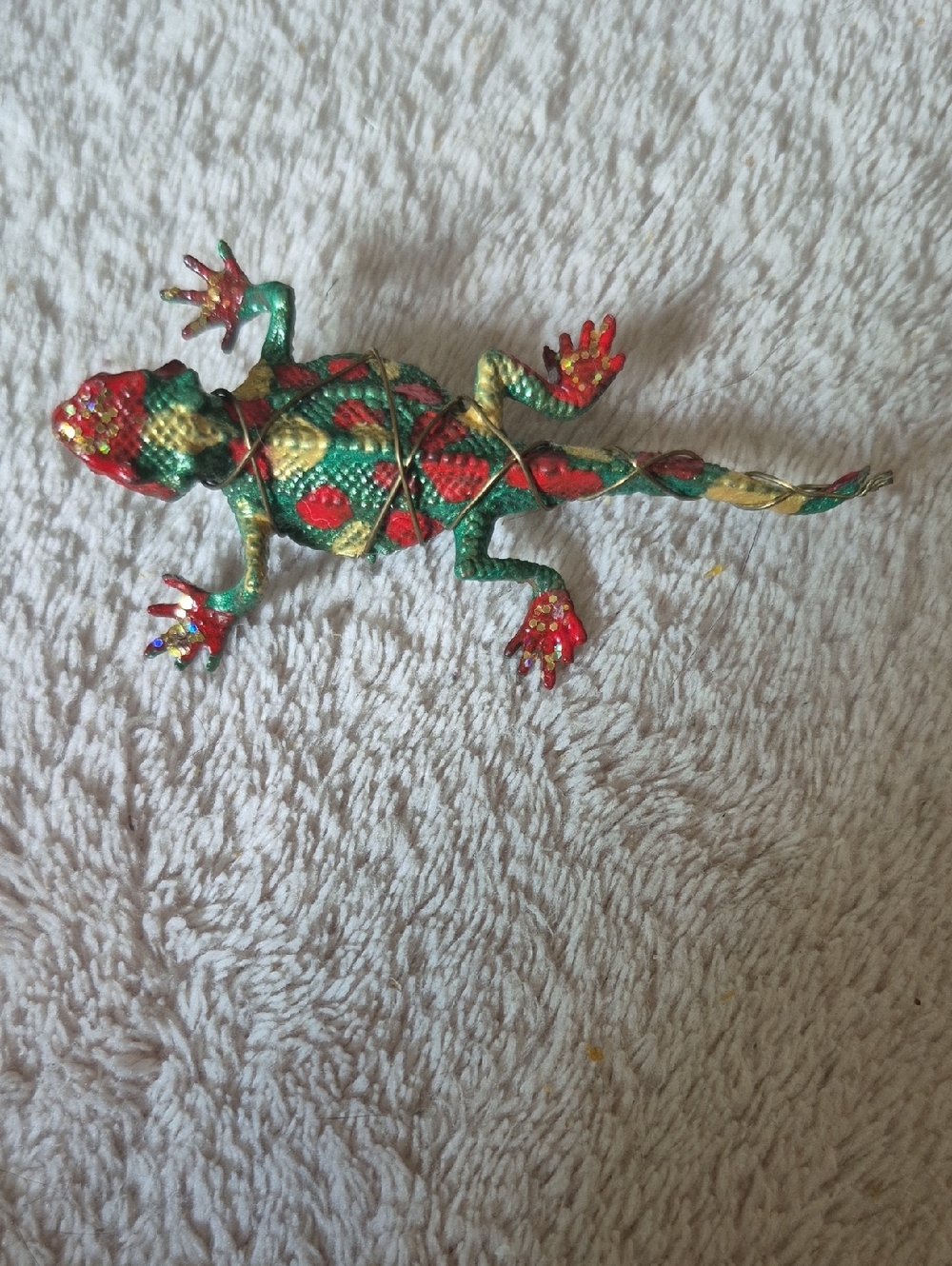 Bejeweled Multicolor Decorative Lizard Pin - Green, Red, Gold